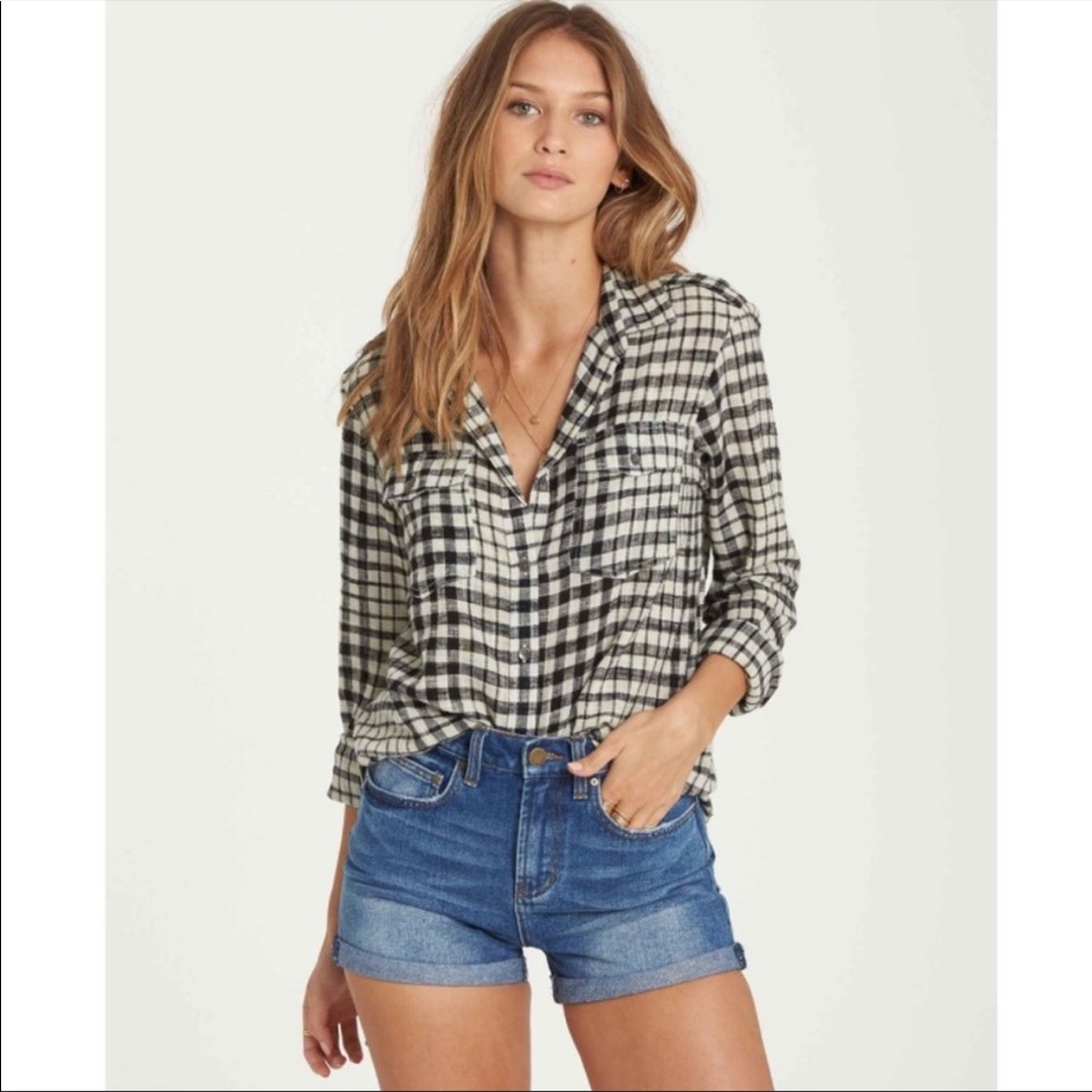Billabong Black and White Plaid Button-Down Shirt